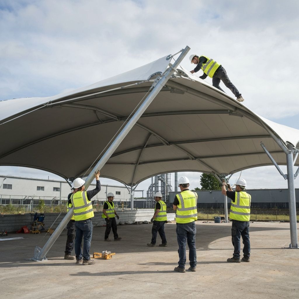 Air Roof team installing premium tensile structure