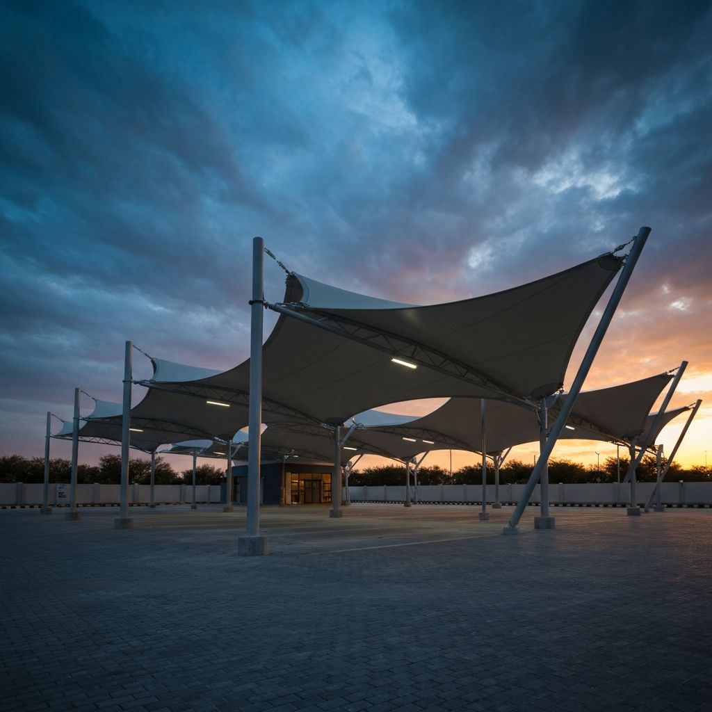 Premium tensile roofing structure